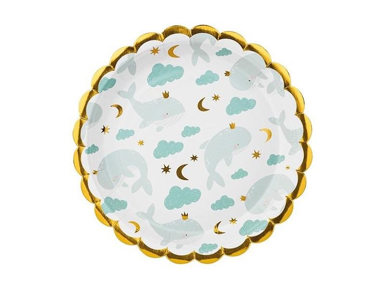 PartyDeco, talerzyki, wieloryb, 18 cm, 6 szt.