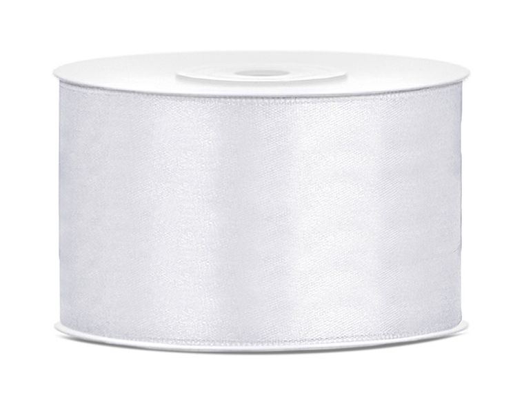 PartyDeco, tasiemka ozdobna satynowa, biała, 38 mm, 25 m