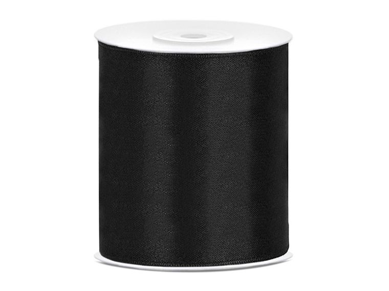 PartyDeco, tasiemka ozdobna satynowa, czarny, 100 mm, 25 m