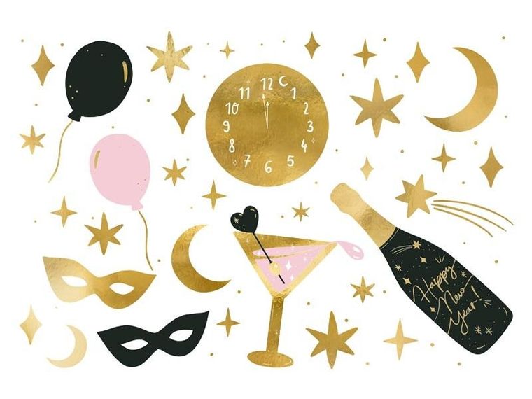 PartyDeco, tatuaże New Year's Eve, mix, 10 szt.