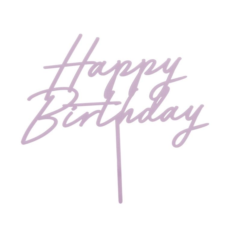 PartyDeco, topper akrylowy na tort, Happy Birthday, fioletowy, 16.5 cm