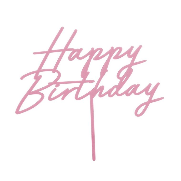 PartyDeco, topper akrylowy na tort, Happy Birthday, jasny róż, 16.5 cm
