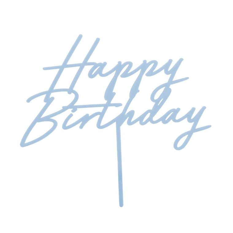 PartyDeco, topper akrylowy na tort, Happy Birthday, mglisty niebieski, 16.5 cm