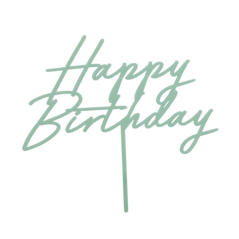 PartyDeco, topper akrylowy na tort, Happy Birthday, zieleń, 16.5 cm