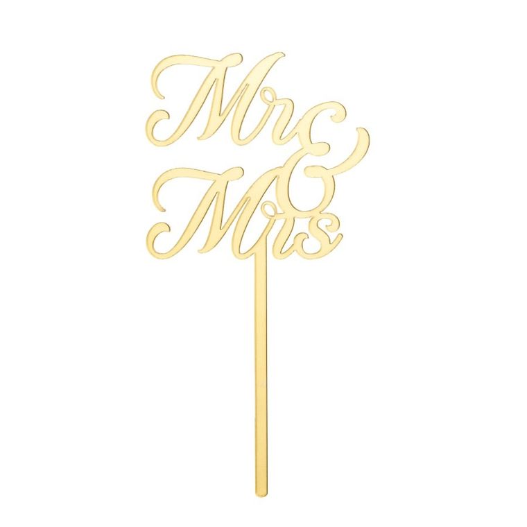 PartyDeco, topper akrylowy na tort, Mr & Mrs, złoty, 16.5 cm