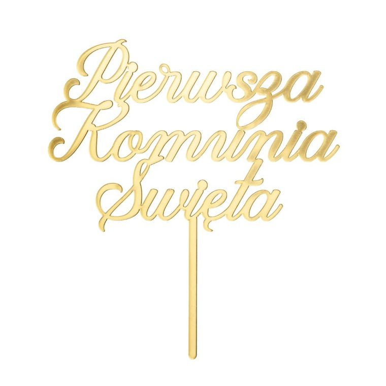 PartyDeco, topper akrylowy na tort, Pierwsza Komunia Święta, złoty, 16.5 cm