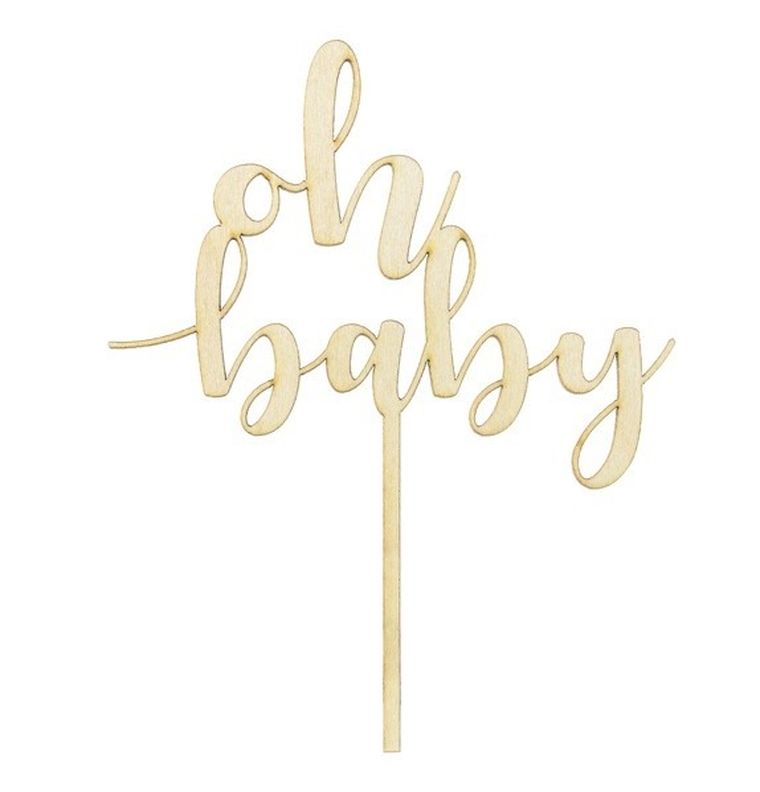 PartyDeco, topper, dekoracja na tort dla dziecka, oh baby, drewniany, 17 cm