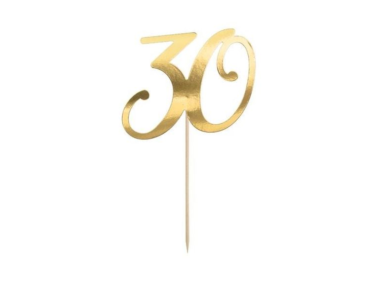 PartyDeco, topper na tort "30", złoty, 20.5 cm, 1 szt.