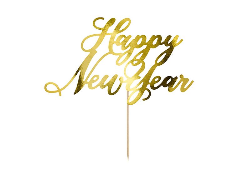 PartyDeco, topper na tort Happy New Year, złoty, 24 cm