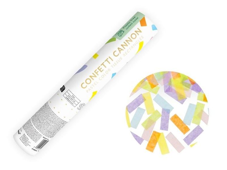 PartyDeco, tuba strzelająca konfetti, pastelowy, 20 cm