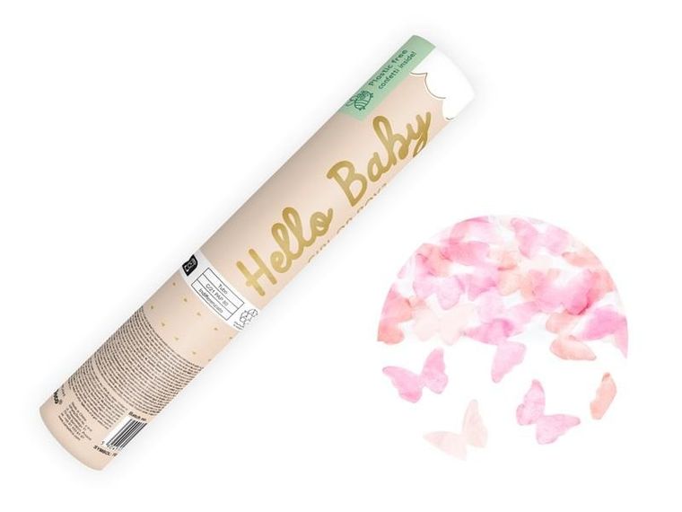 PartyDeco, tuba z motylkami różowymi, 20 cm