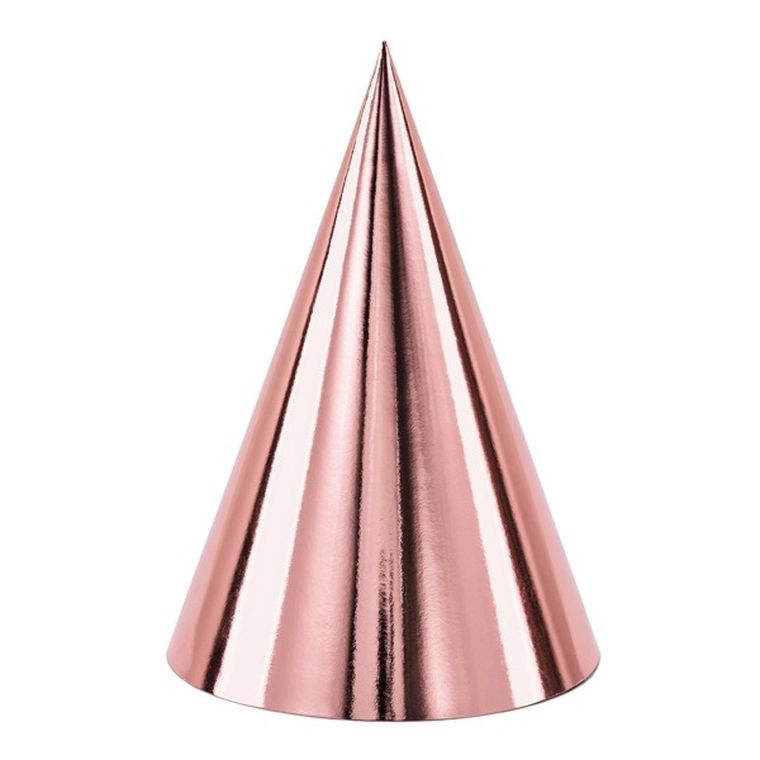 PartyDeco, urodzinowe czapeczki papierowe, różowe złoto, 6 szt.