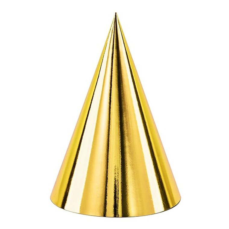 PartyDeco, urodzinowe czapeczki, złote, 6 szt.