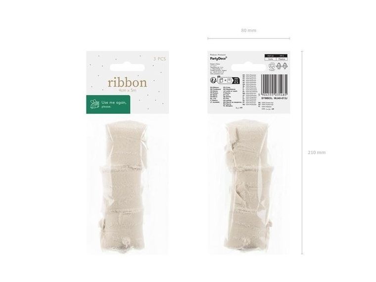PartyDeco, wstążka szyfonowa, jasny beż, 40 mmx5m, 3 szt.