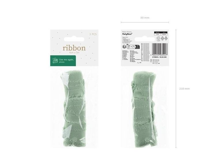 PartyDeco, wstążka szyfonowa, pistacja, 40 mmx5m, 3 szt.