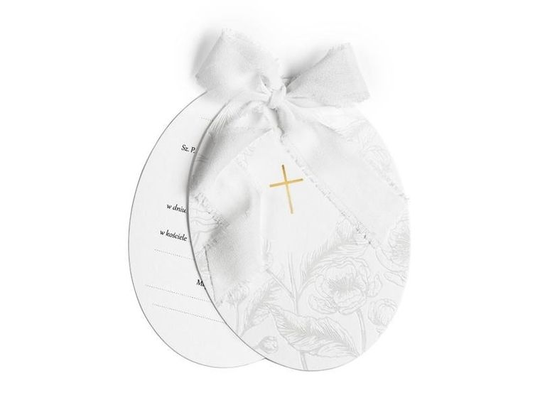 PartyDeco, zaproszenia komunijne, krzyż z gałązkami i kwiatami, białe, 10 szt.