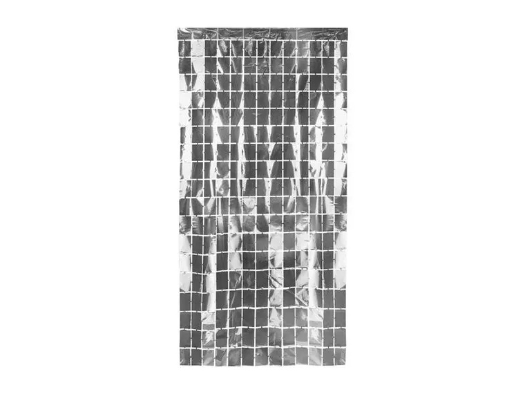 PartyDeco, zasłona dekoracyjna, kurtyna party, kwadraty, srebrna, 100-200 cm