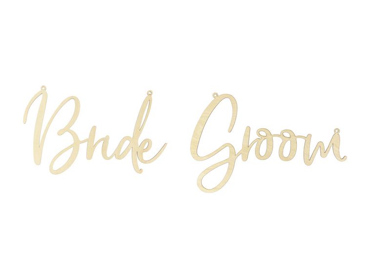 PartyDeco, zawieszki na krzesła, Bride Groom, naturalne drewno, 2 szt.