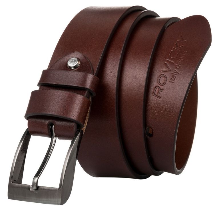 Pasek męski, brązowy, skórzany, Rovicky