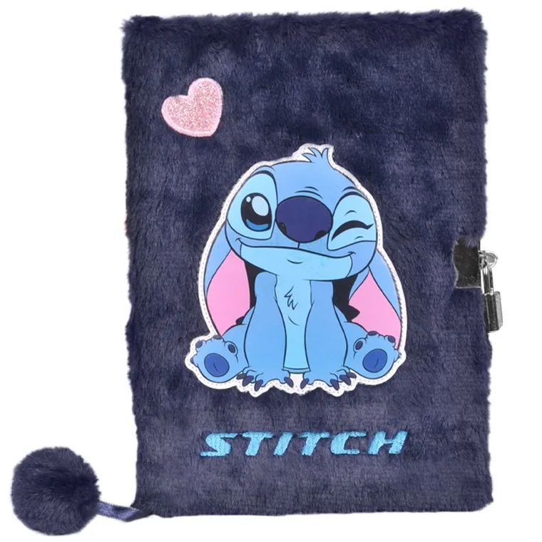 Paso, Lilo i Stitch, pamiętnik z kłódką, pluszowy, A5, 96 kartek, linia, granatowy, serce