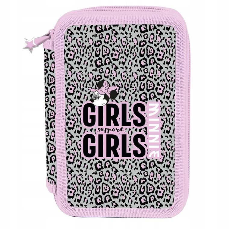 Paso, Myszka Minnie, piórnik rozkładany, potrójny, z wyposażeniem, szaro-różowy, Panterka