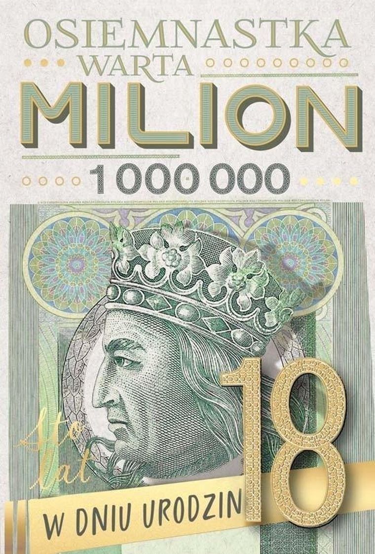Passion Cards, karnet, Urodziny 18 Cyfry, Osiemnastka, Banknot