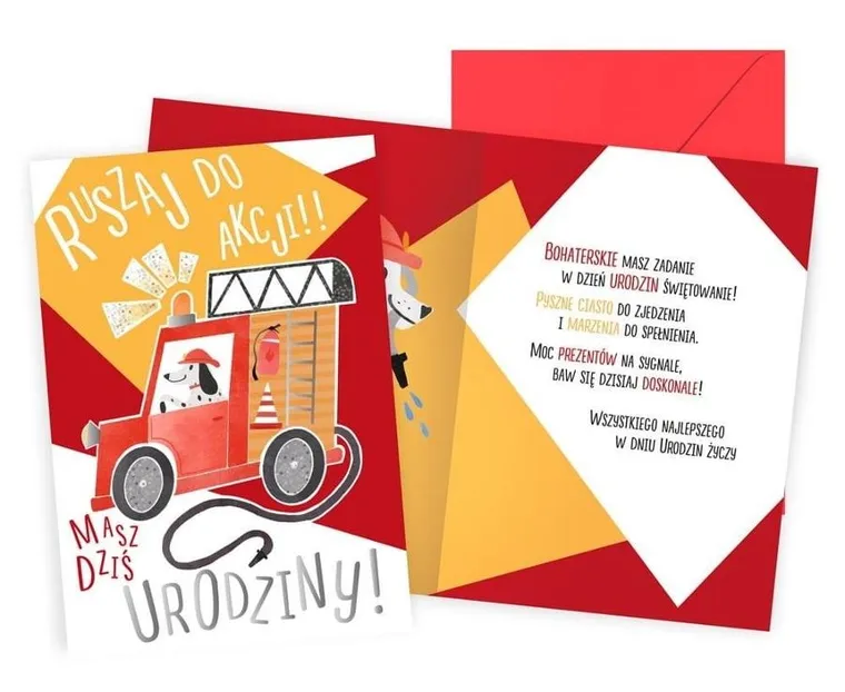 Passion Cards, karnet, Urodziny dziecięce, piesek-wóz strażacki