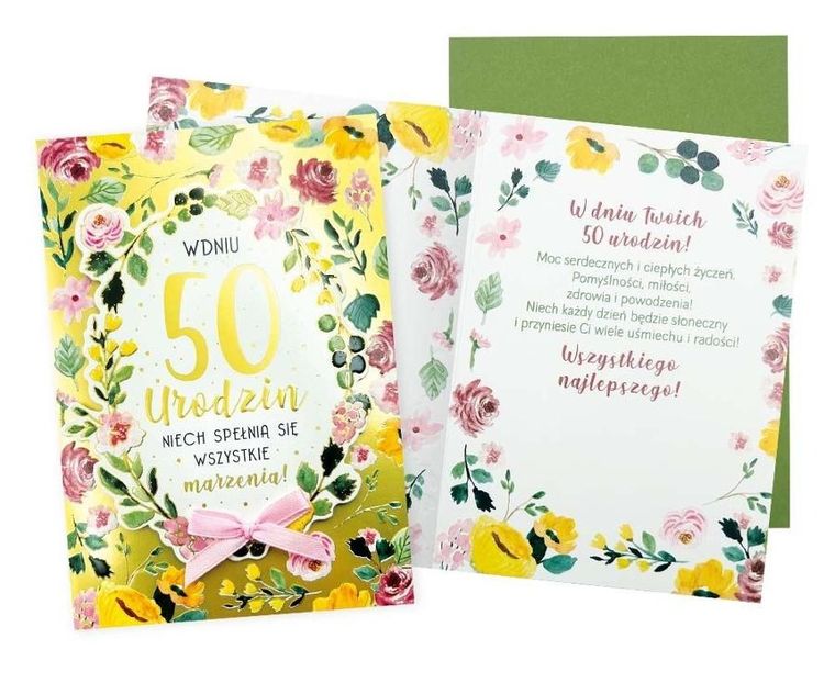 Passion Cards, kartka, urodziny 50, cyfry, kwiaty
