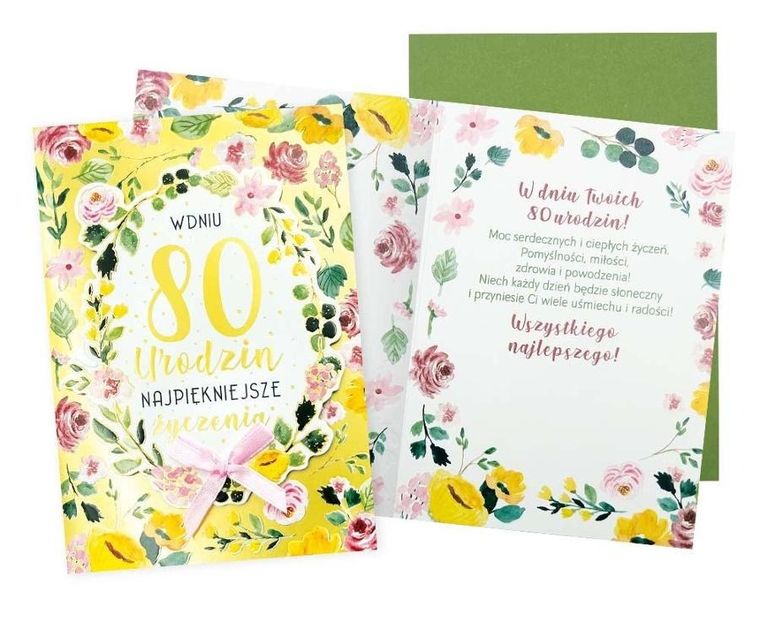 Passion Cards, kartka, urodziny 80, cyfry, kwiaty