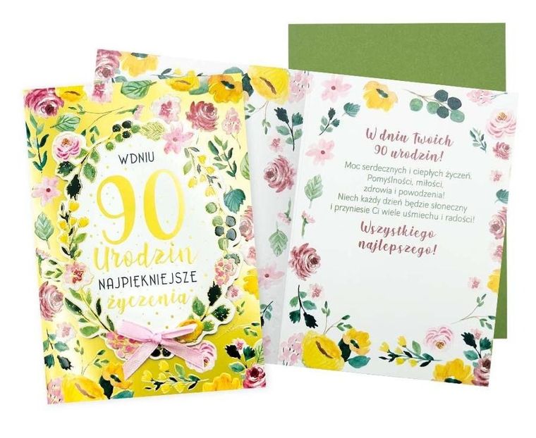 Passion Cards, kartka, urodziny 90, cyfry, kwiaty
