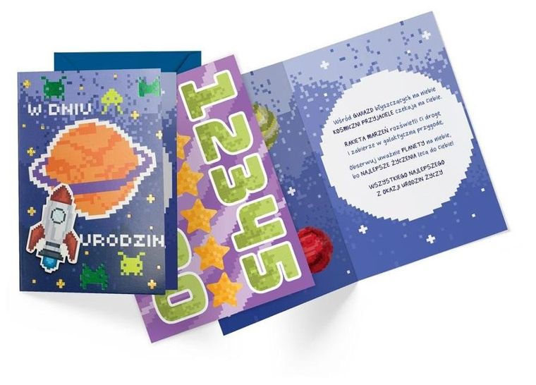 Passion Cards, kartka, urodziny dziecięce, wymienne cyferki, kosmos