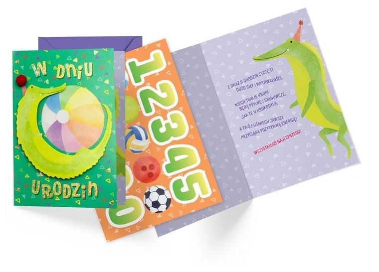 Passion Cards, kartka, urodziny dziecięce, wymienne cyferki, krokodyl