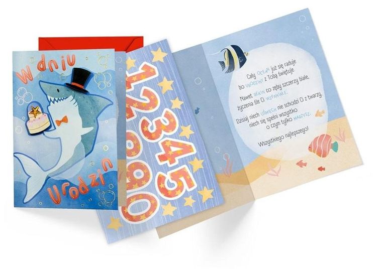 Passion Cards, kartka, urodziny dziecięce, wymienne cyferki, rekin