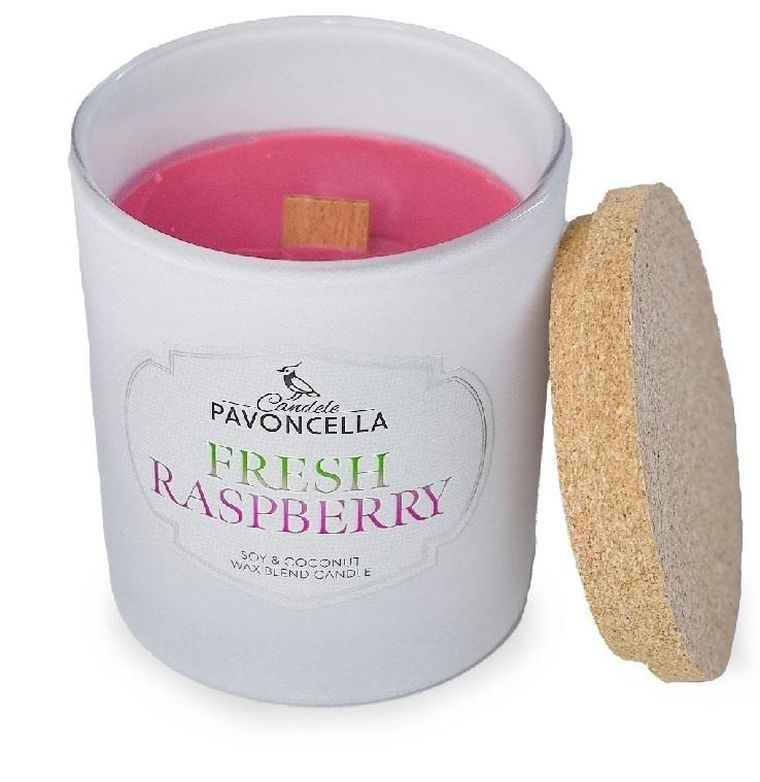 Pavoncella, świeczka sojowa, Fresh Raspberry, biała, 135g