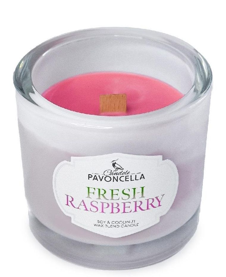 Pavoncella, świeczka sojowa, Fresh Raspberry, biała, 170g