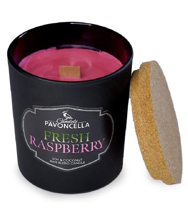 Pavoncella, świeczka sojowa, Fresh Raspberry, czarna, 135g