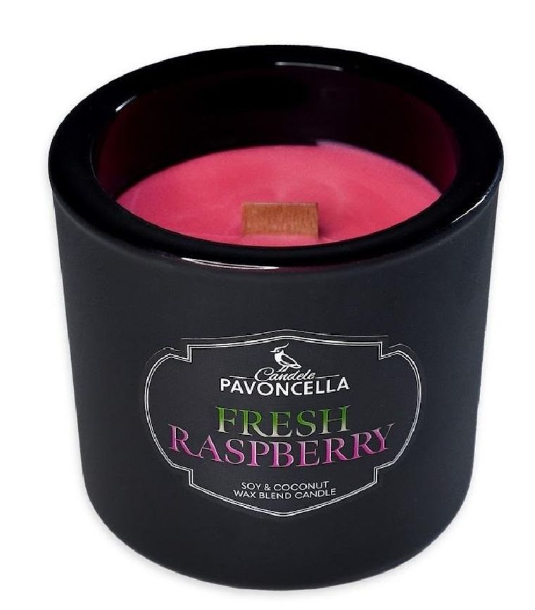 Pavoncella, świeczka sojowa, Fresh Raspberry, czarna, 170g