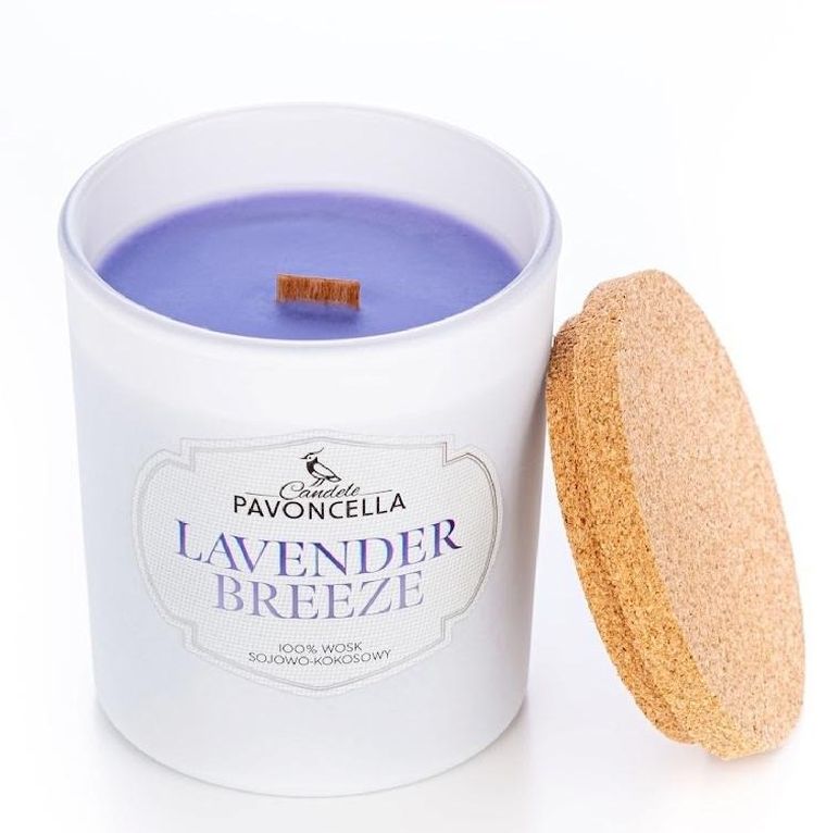 Pavoncella, świeczka sojowa, Lavender Breeze, biała, 135g