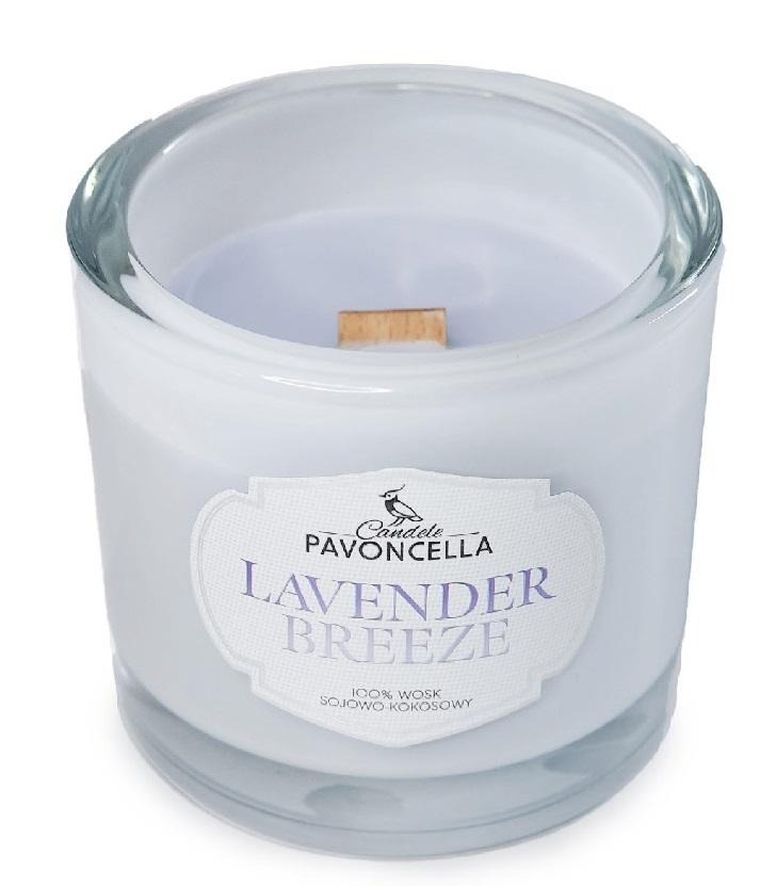 Pavoncella, świeczka sojowa, Lavender Breeze, biała, 170g