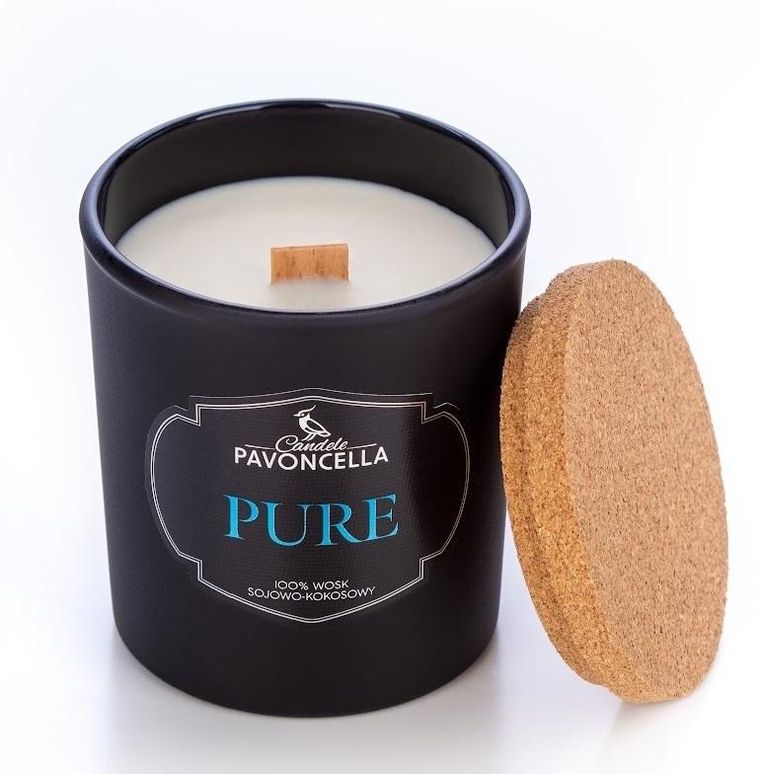 Pavoncella, świeczka sojowa, Pure, czarna, 135g