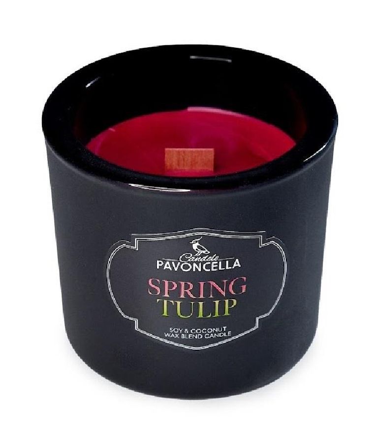 Pavoncella, świeczka sojowa, Spring Tulip, czarna, 170g