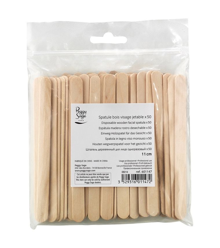 Peggy Sage, Spatule Bois Visage Jetable, jednorazowe szpatułki drewniane do twarzy, 11 cm, 50 szt.