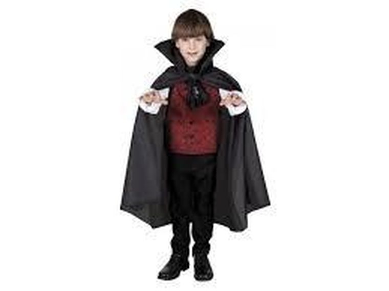 Peleryna Wampira, strój dla dziecka, czarna z czerwonym kołnierzem, 134/140