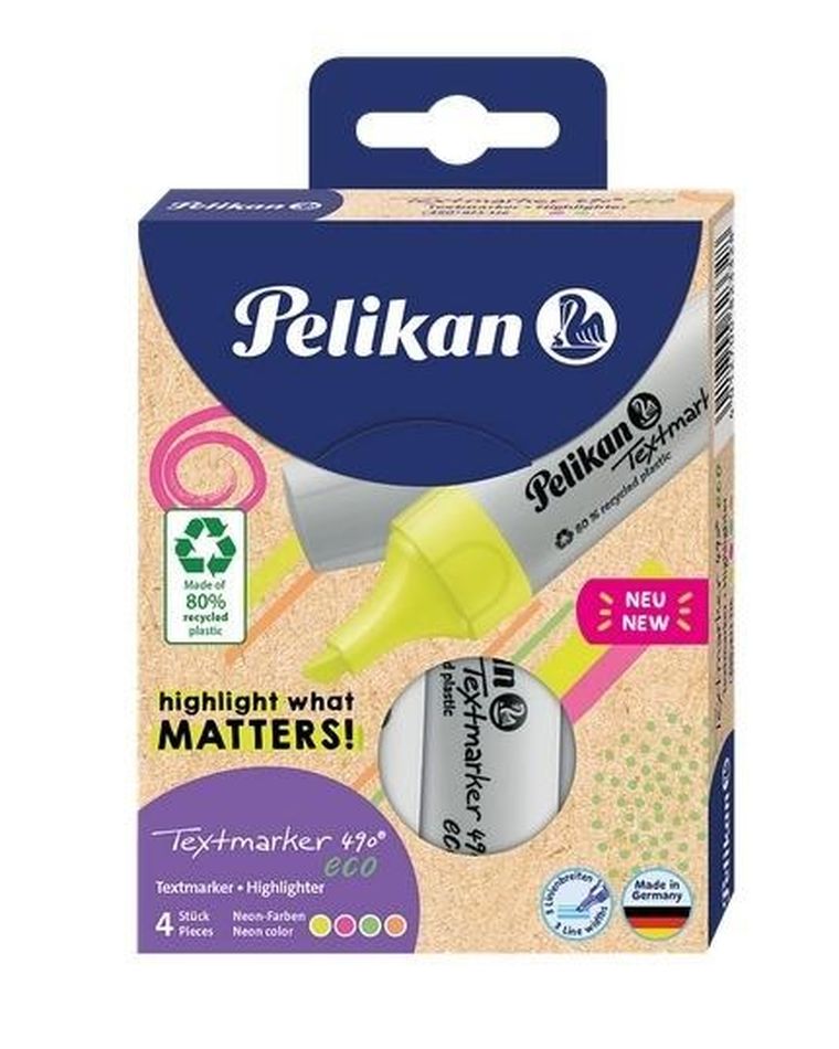 Pelikan, 490 Eco, zakreślacze, neon, 4 kolory
