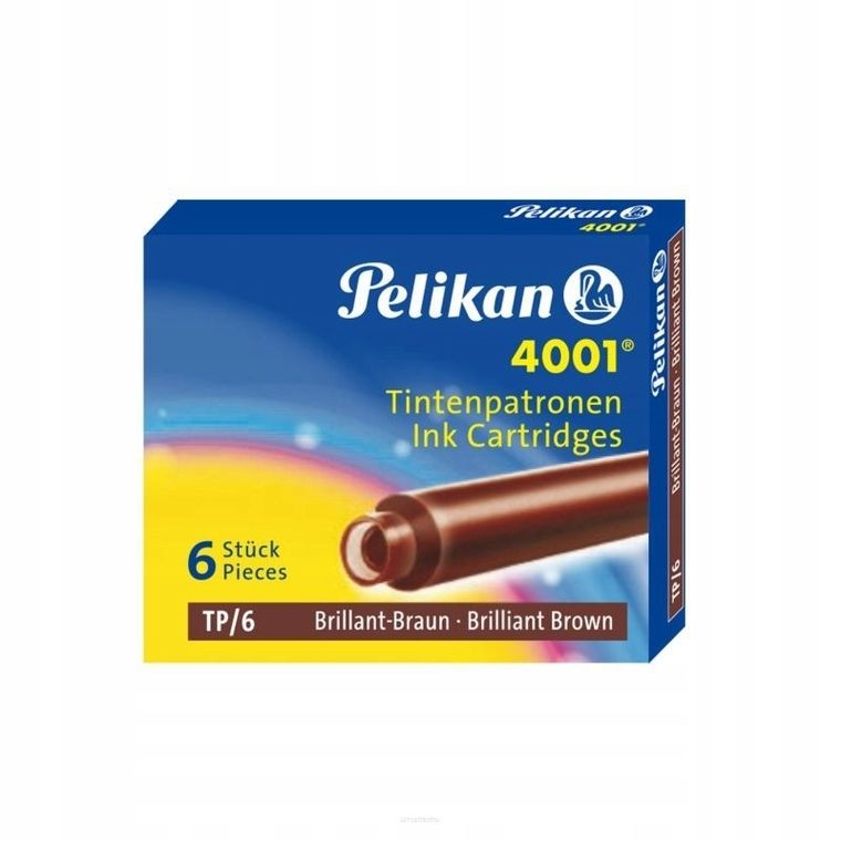 Pelikan, naboje do piór, krótkie, TP/6, brązowe