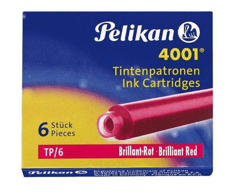 Pelikan, naboje do piór, krótkie, TP/6, czerwone