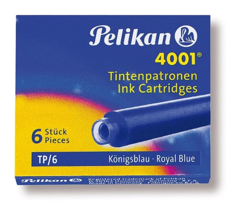 Pelikan, naboje do piór, krótkie, TP/6, niebieskie