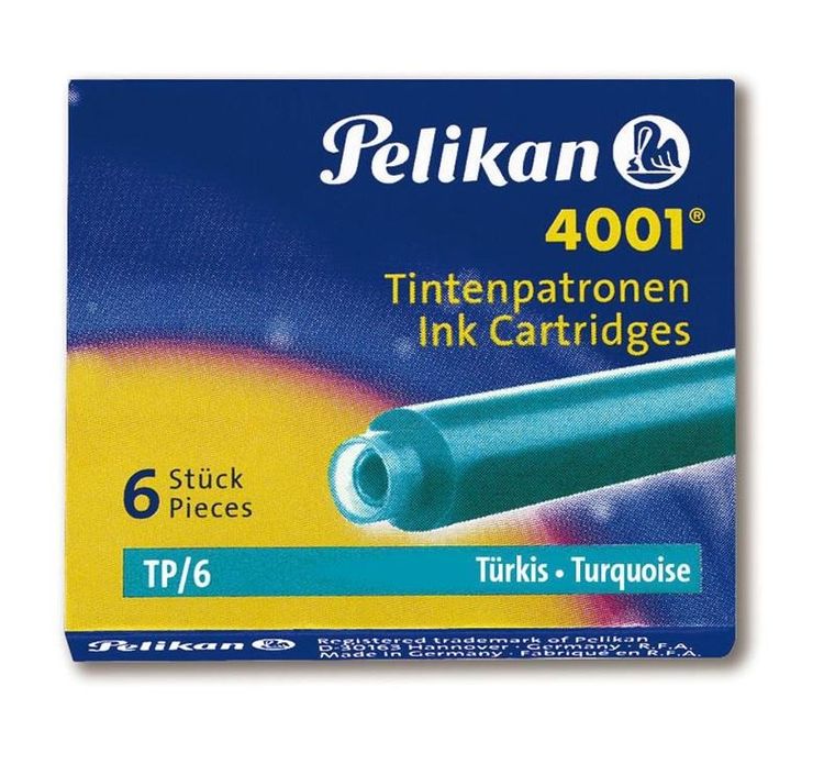 Pelikan, naboje do piór, krótkie, TP/6, turkusowe