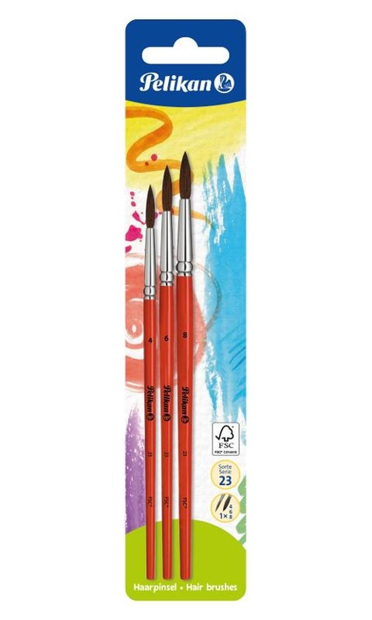 Pelikan, pędzle okrągłe, nr 4,6,8, 3 szt.