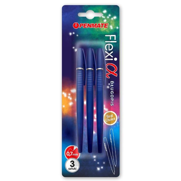 Penmate, Flexi Alpha, długopis, niebieski, 3 szt.